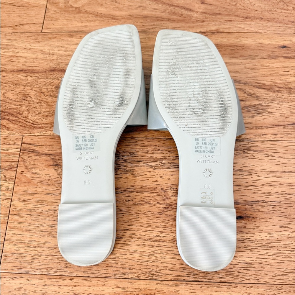 Stuart Weitzman Gray Leather Square Toe Slide San… - image 5